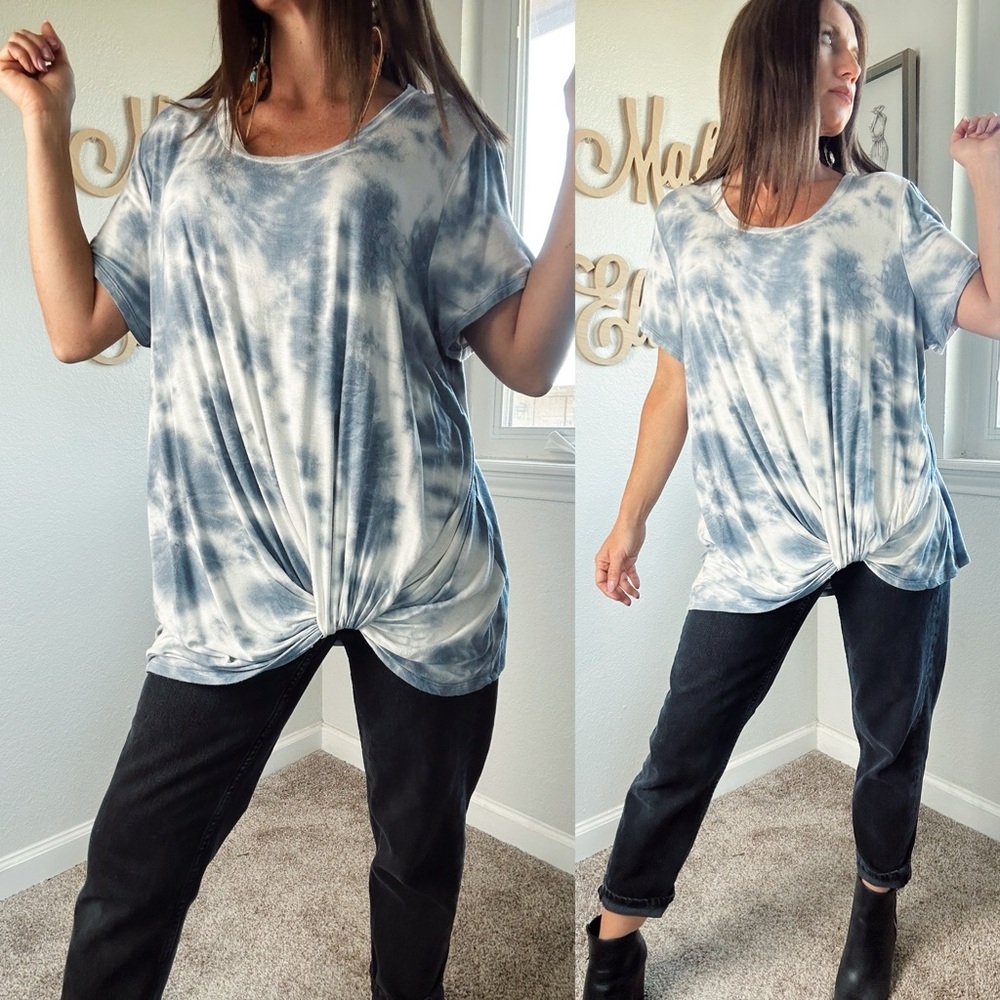 Nine Britton Gray Tie-Dye Short Sleeve Top